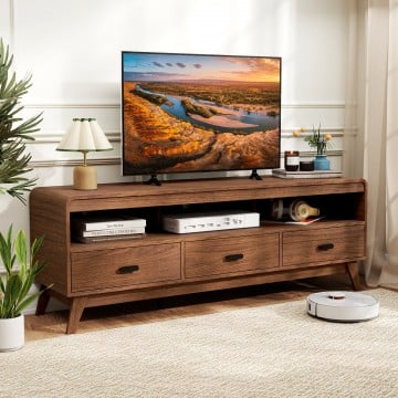Mid Century Modern TV Stand for TVs up to 70" with 3 Storage Drawers and Open Shelves Mid Century Modern TV Stand for TVs up to 70" with 3 Storage Drawers and Open Shelves