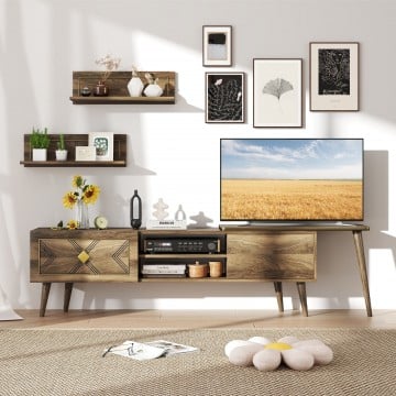 Mid-century Modern TV Stand for TVs up to 85 Inch with Open Compartments