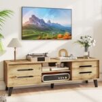 Mid Century Modern TV Stand with Sliding Doors and Cable Hole for 65 Inch TVs