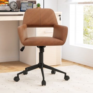Mid Century Office Chair Faux Leather with Armrests