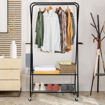 Mobile Heavy Duty Clothes Rack with Shelves-Black