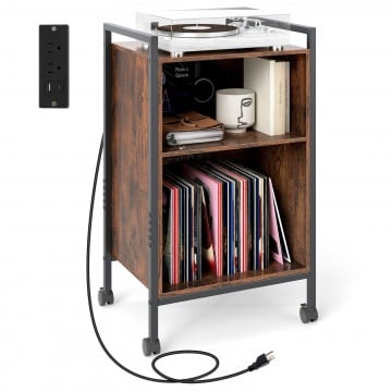 Mobile Record Player Stand with Power Outlet Mobile Record Player Stand with Power Outlet