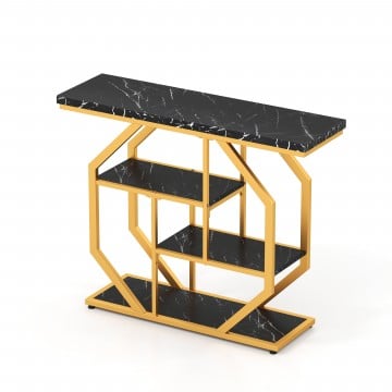 Modern Sofa Table Behind Couch 4-Tier Console Table with Faux Marble Tabletop