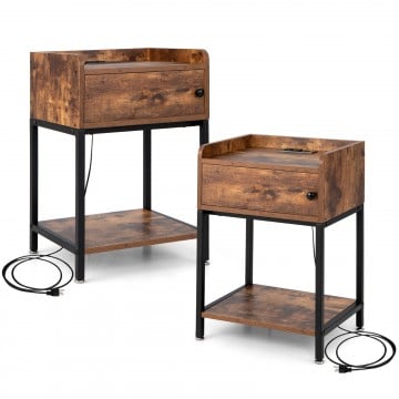Narrow Side Table with USB Ports and Power Outlets
