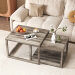 Nesting Coffee Table Set of 2 Stackable Rectangular End Tables