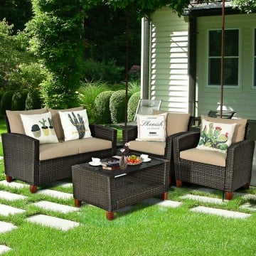 Outdoor 4 Pieces Patio Rattan Furniture Set