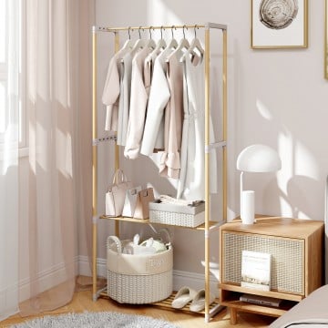 Pine Wood Clothes Rack with 2-Tier Open Storage Shelf for Hanging Clothes Pine Wood Clothes Rack with 2-Tier Open Storage Shelf for Hanging Clothes