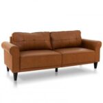 PU Leather Modern 3-Seater Sofa Couch with 2 Detachable Back Pillows