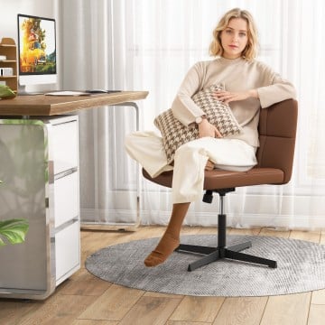 PU Leather Upholstered Cross-legged Office Chair with Oversized U-shaped Seat for Home Office Make Up