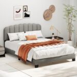 Queen Size Bed Frame with Adjustable Scalloped Tufted Headboard