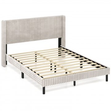 Queen Size Velvet Bed Frame with Vertical Channel Tufted Wingback Headboard