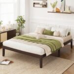 Queen Size Wood Bed Frame with Wooden Slats Support and Rubber Wood Legs