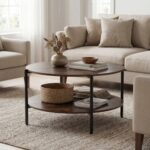 Round Coffee Table 2-Tier Industrial Accent Table with Open Storage Shelf