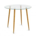 Round Glass Dining Table Leisure Coffee Table with Metal Legs