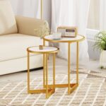 Round Nesting Table Set of 2 with Marble-like Tabletop for Living Room