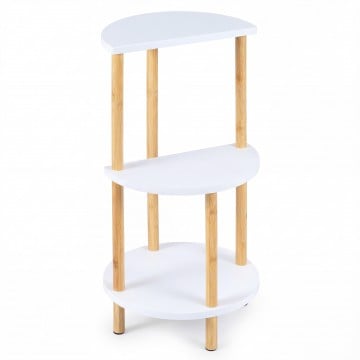 Set of 2 Round Side Table Compact with 3-Tier Shelves and Bamboo Construction
