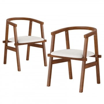 Set of 2 Solid Rubber Wood Dining Room Chairs with Wrap-around Armrest