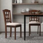 Set of 2 Wood Kitchen Chairs with Faux Leather Upholstered Seat