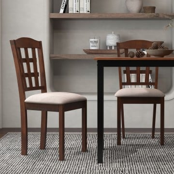 Set of 2 Wood Kitchen Chairs with Faux Leather Upholstered Seat
