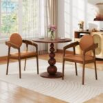 Set of 2 Wooden Dining Chair PU Leather Upholstered Armchairs