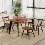 Set of 4 Dining Chairs with Rubber Wood Frame and Curved Cross Back