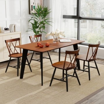 Set of 4 Dining Chairs with Rubber Wood Frame and Curved Cross Back