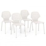 Set of 4 Metal Dining Chair with Hollowed Backrest and Metal Legs