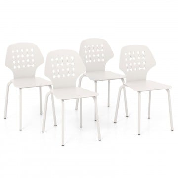 Set of 4 Metal Dining Chair with Hollowed Backrest and Metal Legs