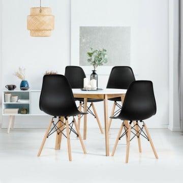Set of 4 Modern Armless Dining Chairs Plastic Chairs with Wood Legs