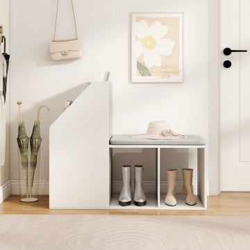 Shoe Storage Bench with Removable Seat Cushion and 6 Storage Compartments Shoe Storage Bench with Removable Seat Cushion and 6 Storage Compartments