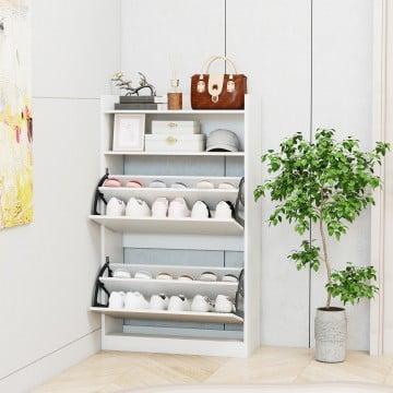 Shoe Storage Cabinet Hidden Shoe Rack with 2 Flip Drawers Adjustable and Removable Shelves