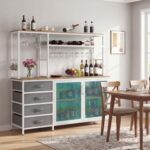 Sideboard Buffet Cabinet with LED Lights 55 inch Coffee Table with Power Outlets