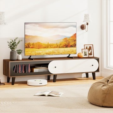 TV Stand for 80 Inch TVs Mid Century Modern Entertainment Center with Sliding Door Cabinet