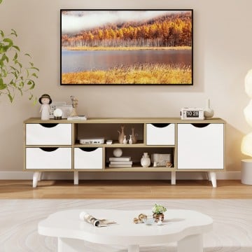 TV Stand for TVs up to 55” Television Cabinet w/ 4 Drawers & 2 Open Shelves