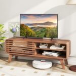 TV Stand for TVs up to 55" with Sliding Door and Adjustable Shelves for Living Room