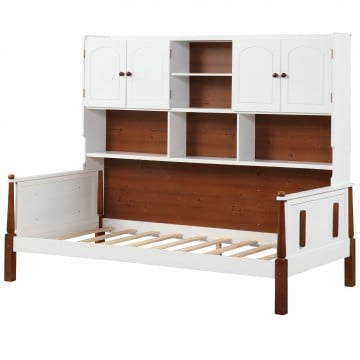 Twin Bed with Bookcase with Shelves and Wooden Slat Support No Box Spring Needed for Living Room Bedroom Twin Bed with Bookcase with Shelves and Wooden Slat Support No Box Spring Needed for Living Room Bedroom