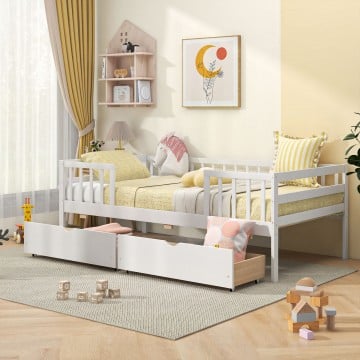 Twin Daybed with Fence and 2 Drawers Kids Bed for Boys & Girls Twin Daybed with Fence and 2 Drawers Kids Bed for Boys & Girls