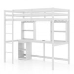 Twin Loft Bed with LED Light and Desk No Box Spring Needed