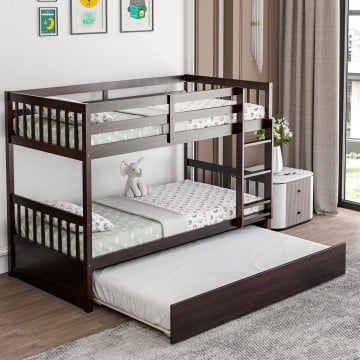 Twin Over Twin Bunk Bed with Pull-out Trundle and Ladder Twin Over Twin Bunk Bed with Pull-out Trundle and Ladder