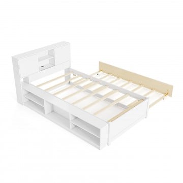 Twin Size Bed Frame with Trundle and Power Outlets