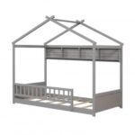 Twin Size House Bed with Storage Shelf and Headboard