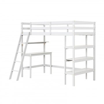 Twin Size Loft Bed with Desk and Bookshelves for Kids and Teens