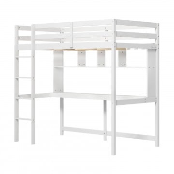 Twin Size Loft Bed with Desk and Shelves for Home Dorm Apartment No Box Spring Needed