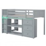 Twin Size Loft Bed with LED Lights and Underbed Space for Kids