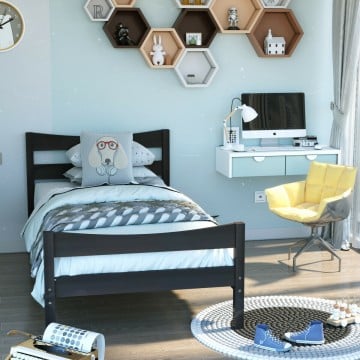 Twin Size Rustic Style Platform Bed Frame with Headboard and Footboard