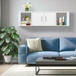 Wall Mounted Floating 2 Door Desk Hutch Storage Shelves for Kitchen and Living