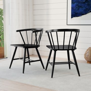Windsor Dining Chair Set of 2 Mid-Century Modern Black Kitchen Chairs