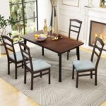 Wooden Dining Chair Set of 2 Linen Fabric Upholstered Kitchen Chairs Farmhouse Side Accent Chairs