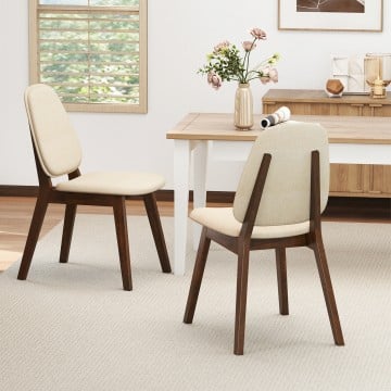 Wooden Dining Chair Set of 2 Mid-Century Modern Upholstered Side Armless Chair