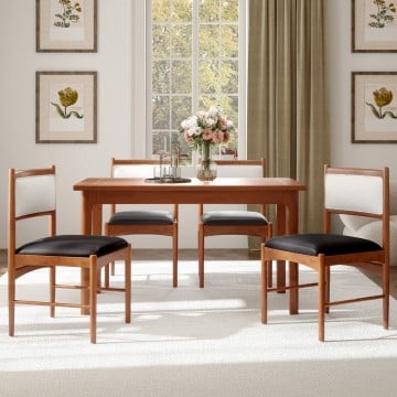 Wooden Dining Chair Set of 2 with Rubber Wood Frame and Faux Sherpa Backrest